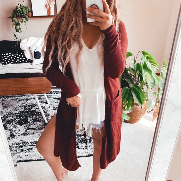 Sweaters - Apple crisp long line duster hooded cardigan